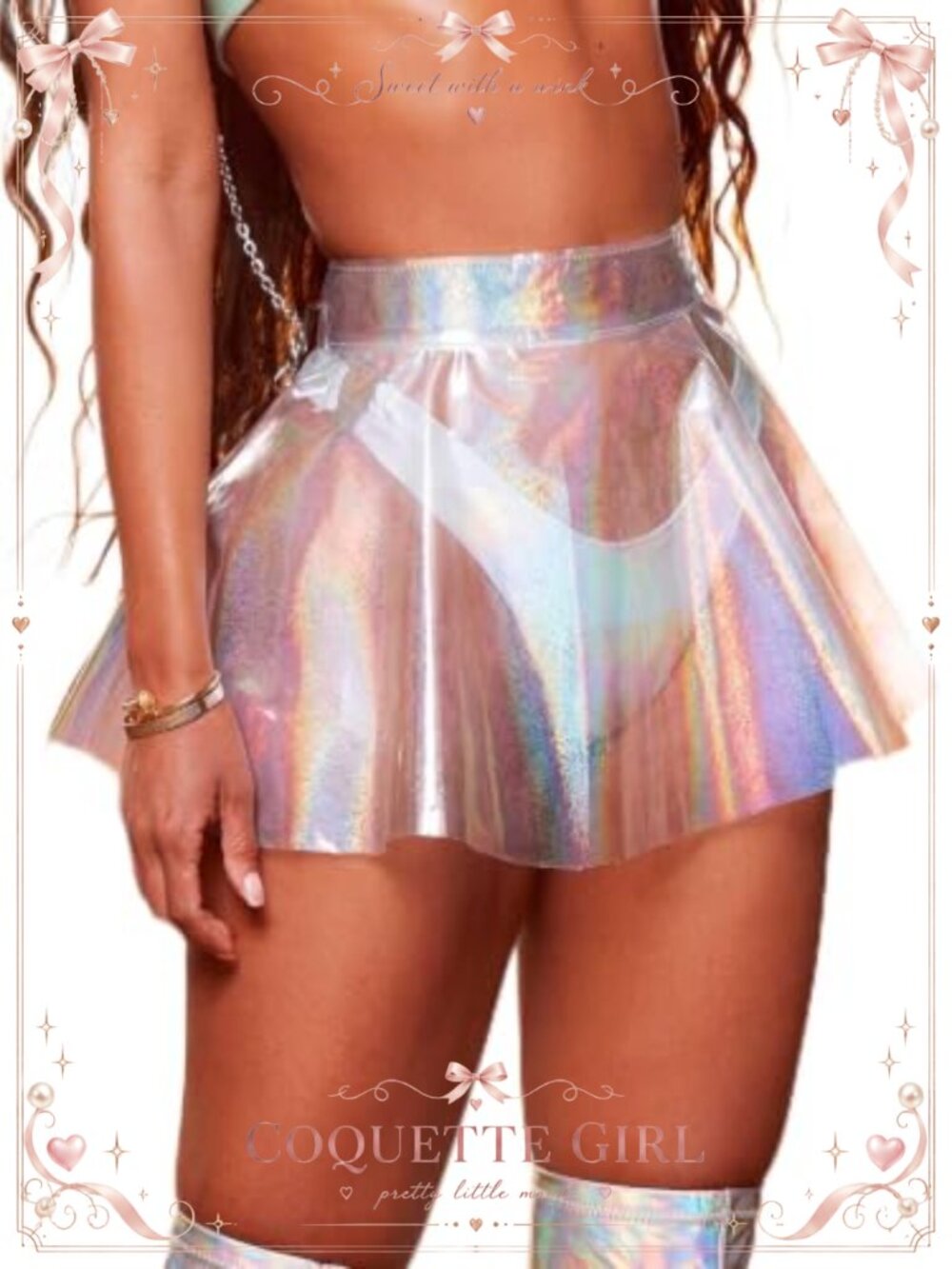 GRAEEN Women's Flared Pleated Mini Skirt See Through High Waist Clubwear
